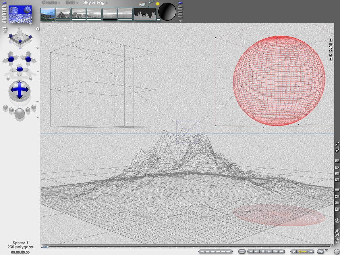 a screenshot of Byce 5.5's user interface. the 3D scene is rendered in wireframe.