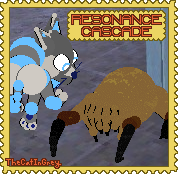 a stamp featuring Zane and a headcrab with the text 'resonance cascade' in one corner.
