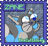 a stamp featuring Zane the robot cat.