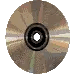 a CD spinning vertically so that the flat side sometimes faces away from the viewer