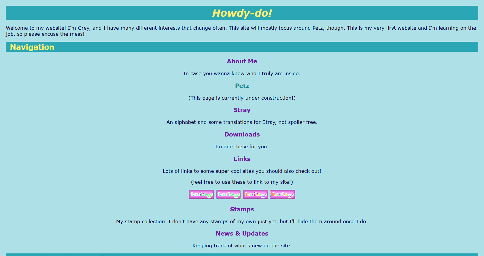 A screenshot of Maniacal Menagerie in its Summer theme. The site is very simple and has a light blue color scheme.