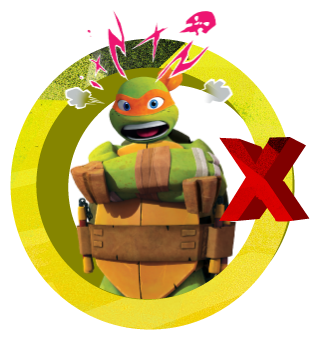 Mikey standing and looking upset with a yellow border.