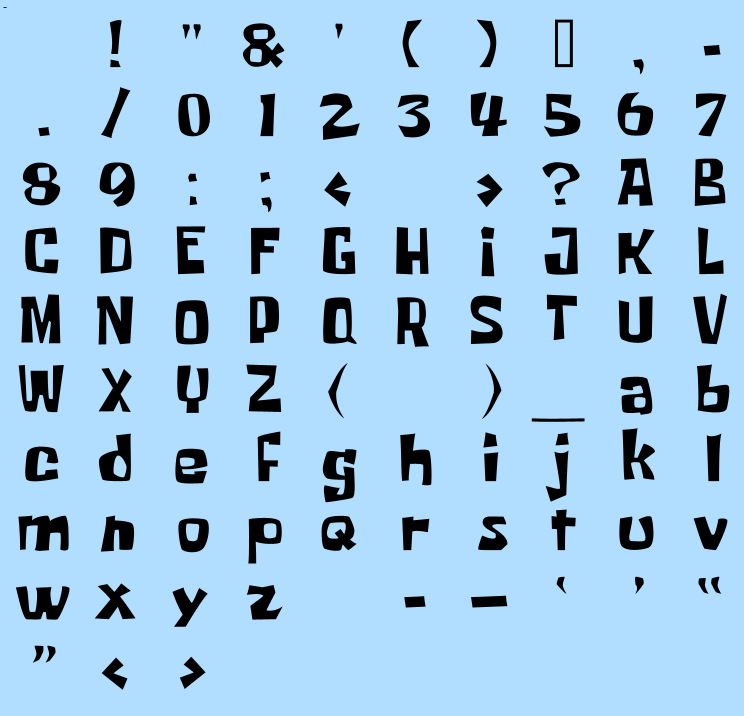 All the characters from the font 'spongeboy'.